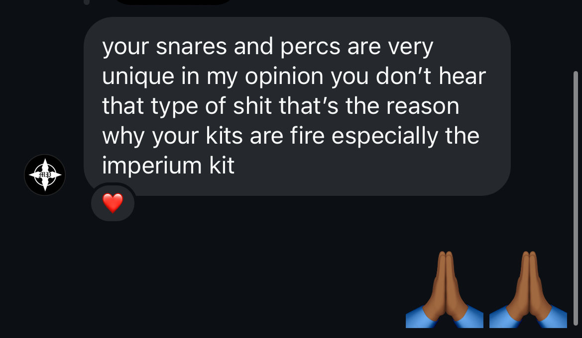 Producer feedback message about jsewellbeats drum kits